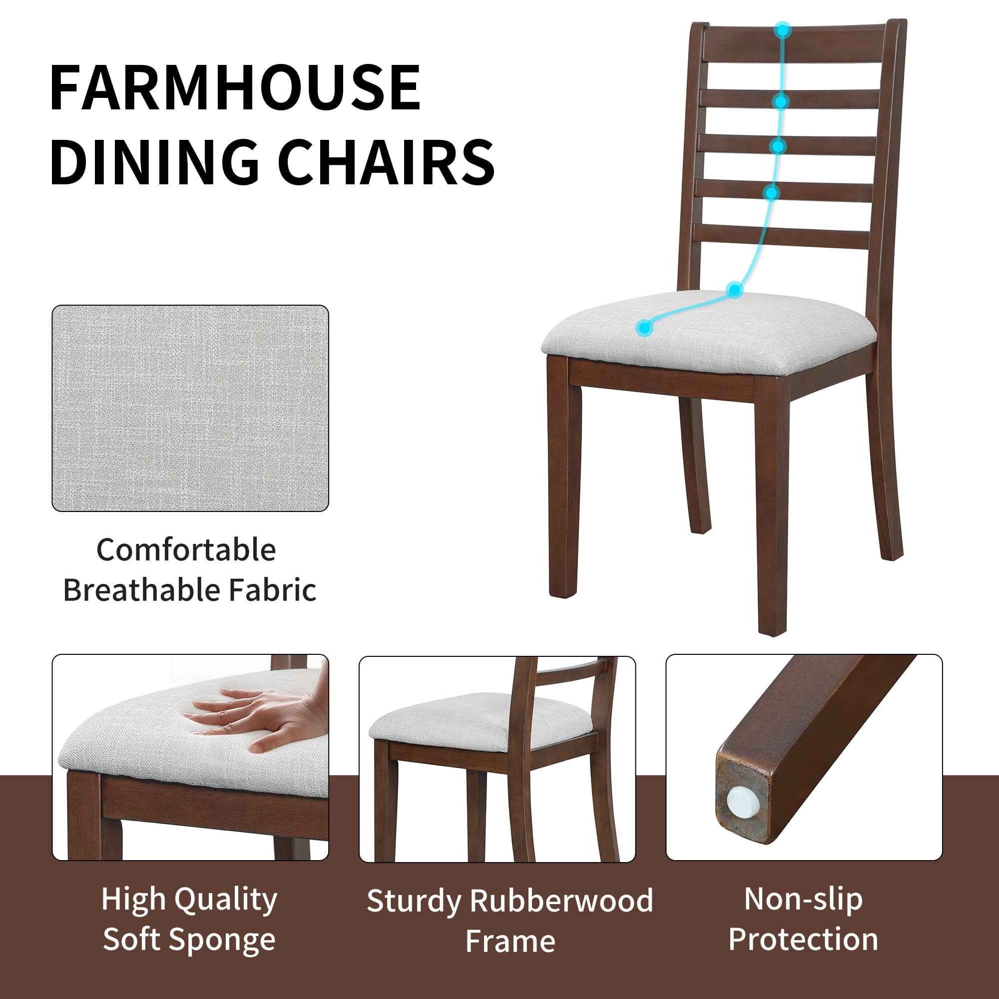 Euroco 7-Piece Wooden Dining Table Set,78" Extendable Dining Table & Chairs Set with 18" Leaf for 6-8,Farmhouse Kitchen Table Set for Dining Room,Brown