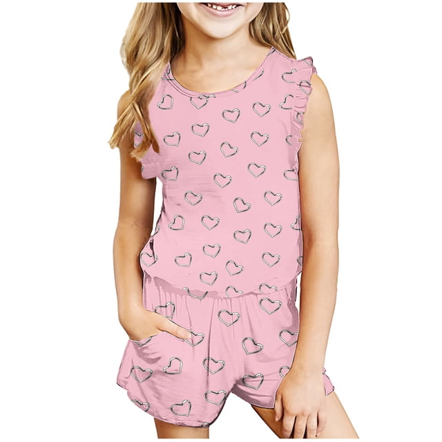 LSLJS Mode Ensemble Décontracté Sans Manches pour Filles, Col Rond, Short Imprimé, Tenue pour Bébés Filles