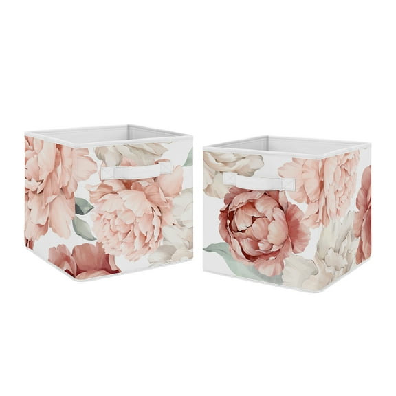 Peony Floral Garden Pink and Ivory Fabric Storage Bins (Set of 2) Girl by Sweet Jojo Designs