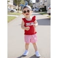 thumbnail image 6 of BemeyourBBs Toddler Baby Girl 4th of July Outfit Patriot Fourth of July Summer Independence Day Clothes American Flag Heart Embroidered Backless Flying Sleeve T shirt Tops Plaid Ruffle Shorts Set, 6 of 9