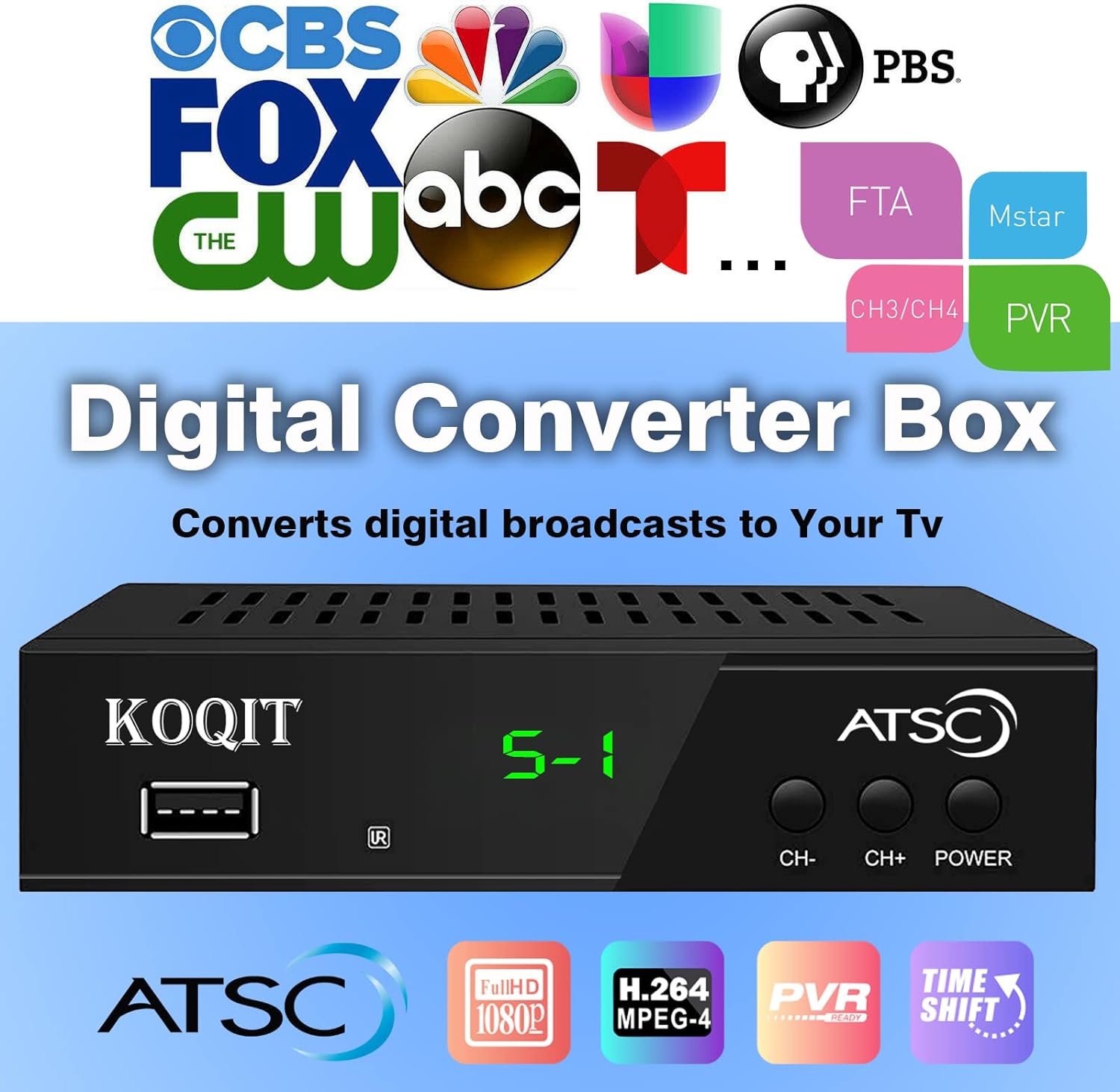 Digital TV Converter Box, Free QAM ATSC Cable Tv Receiver OTA TV Tuner Digital Converter Box for TV Recording USB