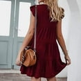 thumbnail image 3 of Fartey Summer Dresses for Women 2025 Ruffle Cap Sleeve Crew Neck Tiered Dress Flowy Solid Color Pleated Beach Dress Loose Casual Swing Sundress Wine S-2XL, 3 of 3