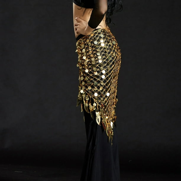 Belly Dance Costume Hip Skirt Scarf Wrap Waist Belt Bling Coin Sequin  Tassel Gold
