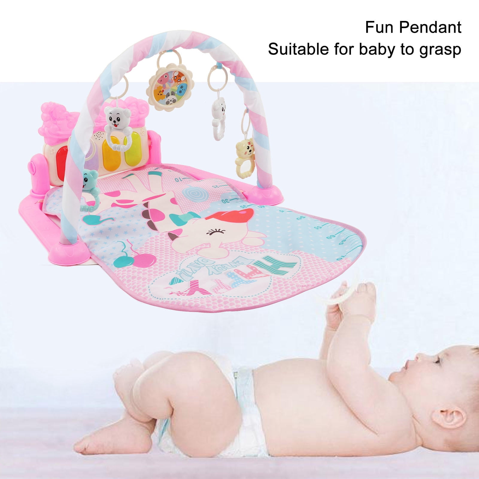 LAZIOEGR Pink Baby Gym Play Mat for Newborns & Toddlers - Multi-Color Sensory Learning Mat with Kick Piano, Rattles, Soft Light & Sound