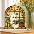 thumbnail image 6 of Halloween Faux Stained Glass Ghost Ornaments Acrylic, Halloween Decor Cute Suncatcher, Cute Ghost Gift for Book Lovers, Gothic Fall Decor for Window, 6 of 7