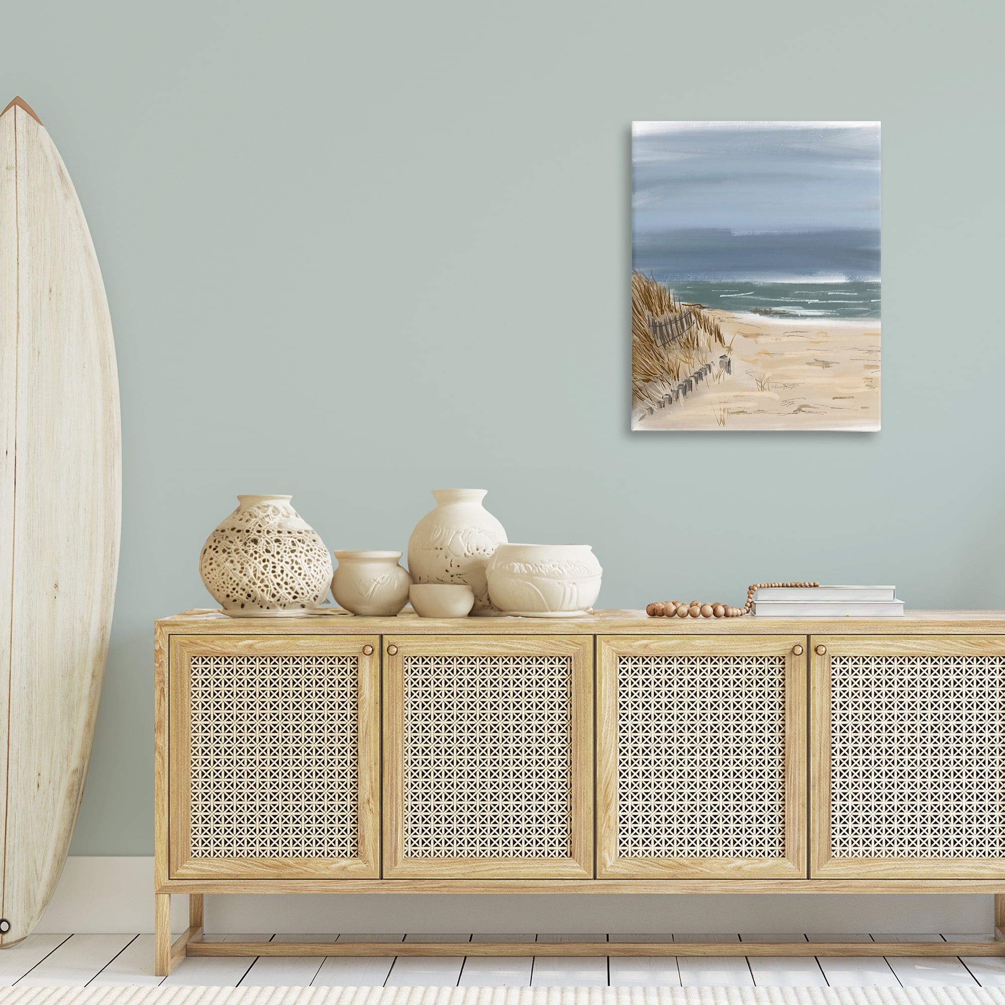 Stupell Industries Serene Beach Fence Landscape Painting Gallery Wrapped Canvas Art Print Wall Art, 24 x 30