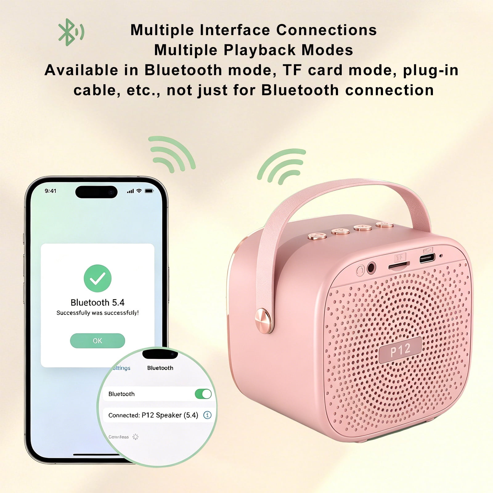 Rirool Kids Karaoke Machine with 2 Wireless Microphones, Bluetooth Karaoke Speaker with LED Lights, Voice Changer & Portable Party Toy for Boys & Girls, Pink