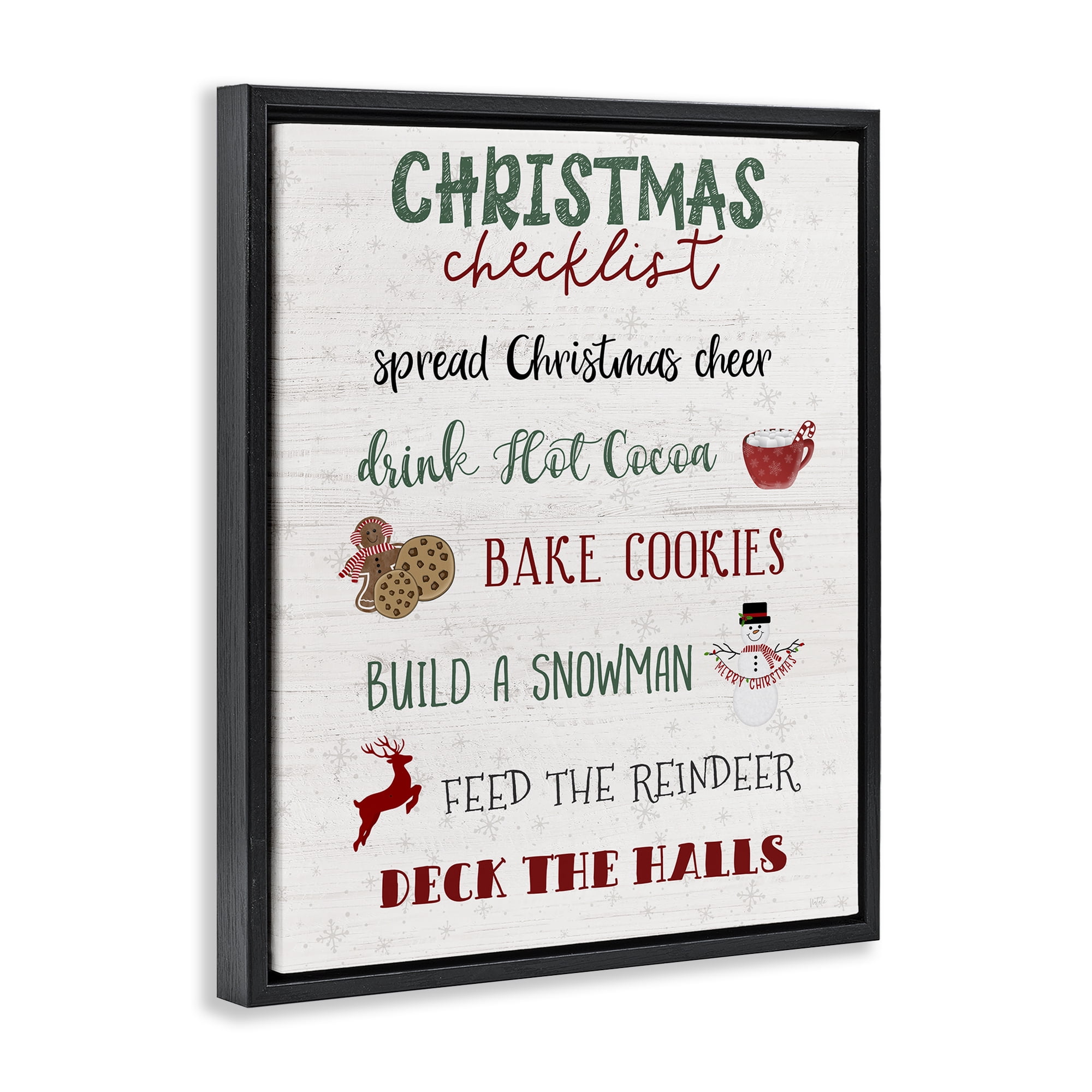Stupell Industries Rustic Christmas Checklist Holiday Painting Black Floater Framed Canvas Art Prints Wall Art, 17 x 21