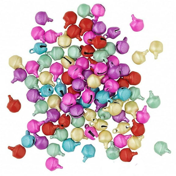 100 Small 6mm Metal Jingle Bell Little Charms with Loop Ring Hole for Crafts & Jewelry Making Art (Painted Mix)