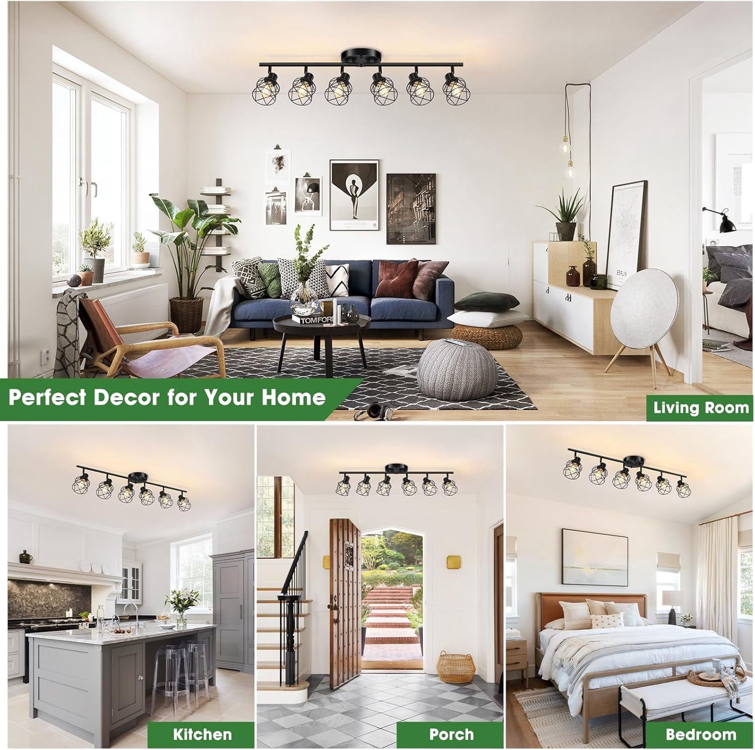 6-Light Track Lighting Kit Multi-Directional Ceiling Light Fixtures Kitchen Track Lighting Fixtures Flexibly Rotatable Light Head for Living Room, Dining Table, Foyer