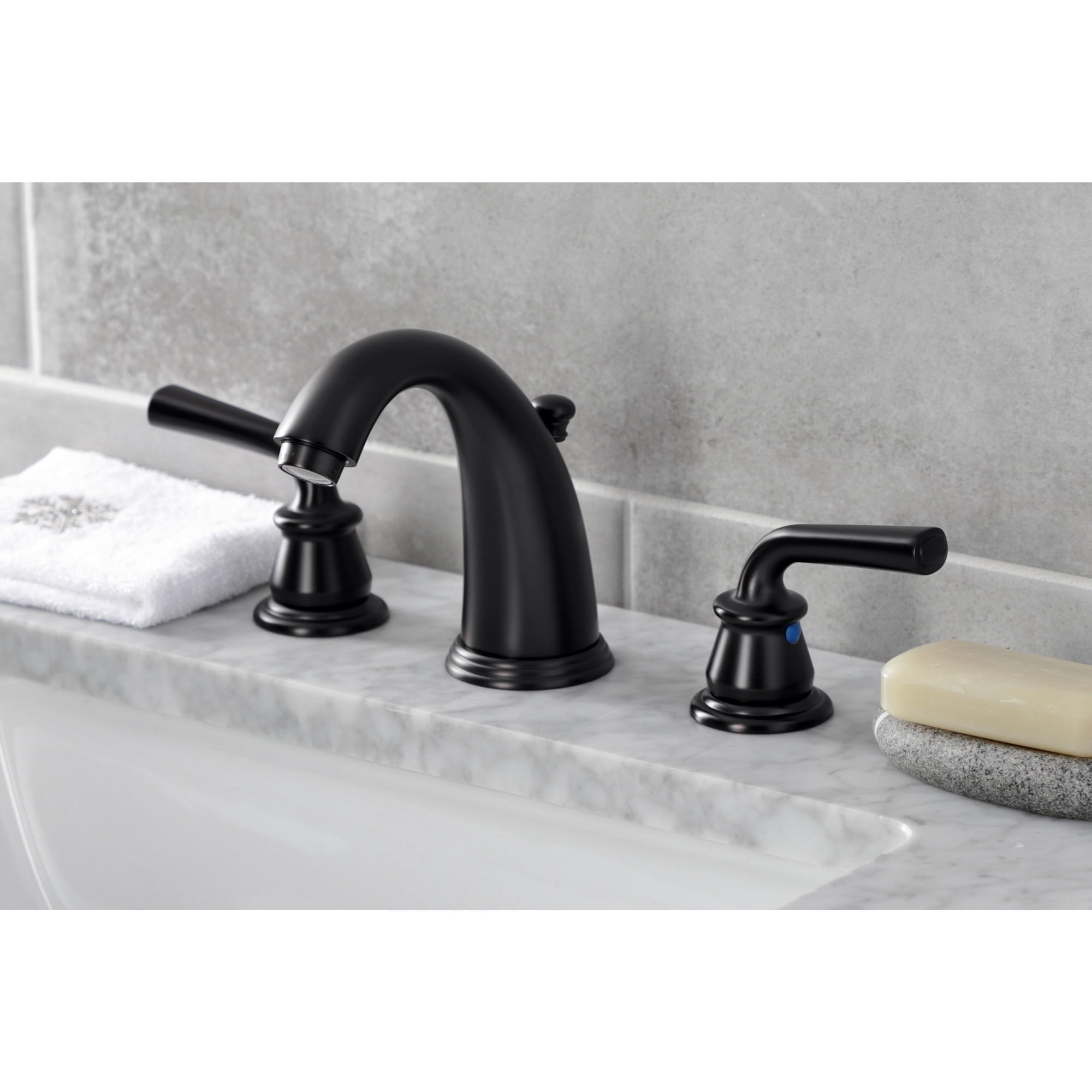 Kingston Brass KB980RXL Restoration Widespread Bathroom Faucet with Pop-Up Drain, Matte Black