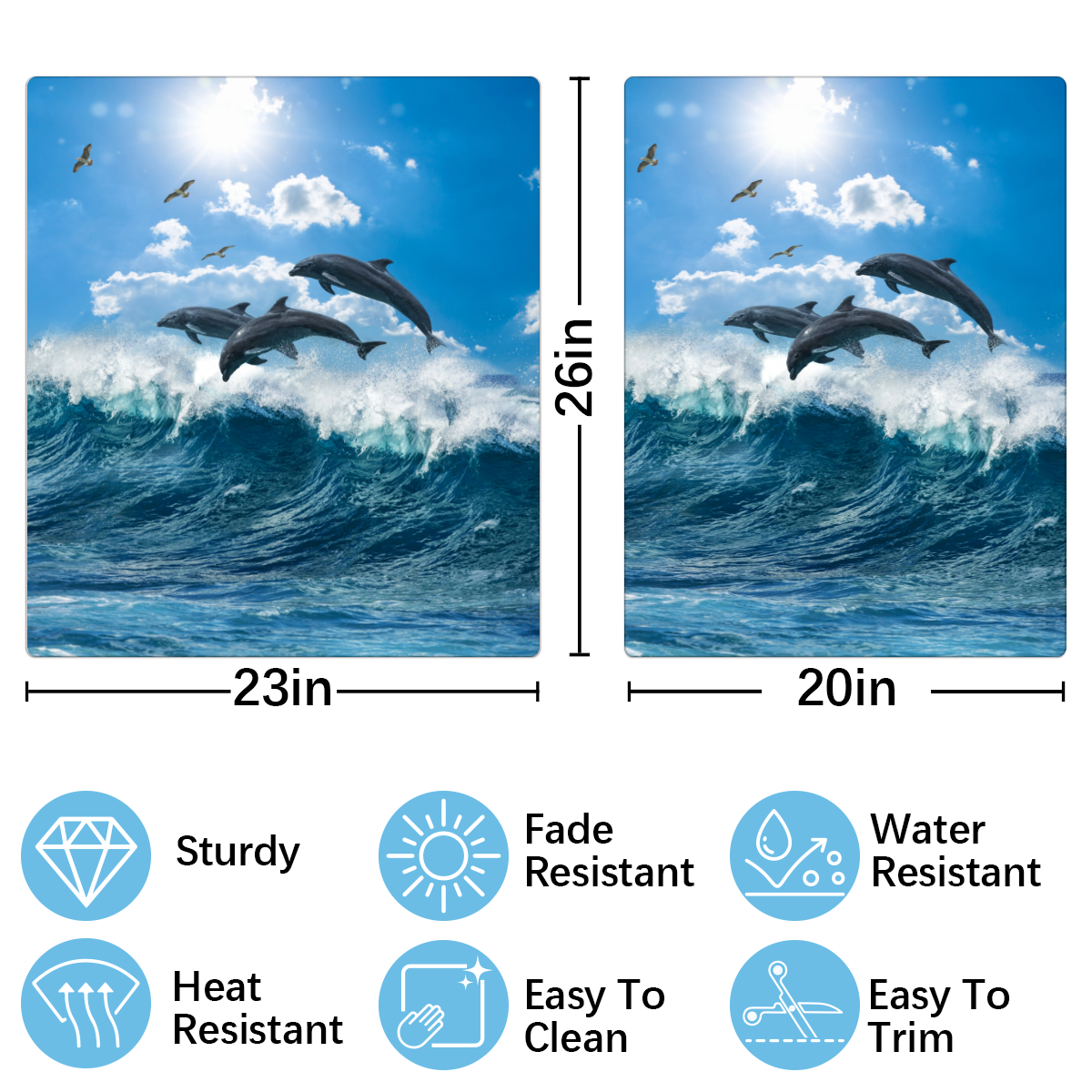 Dishwasher Magnet Cover, Ocean Dolphin Seascape Print, PVC Magnetic Sheet Front Dishwasher Cover Decoration 26x20In, Reusable Waterproof Decorative Appliance Front Wrap