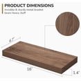 thumbnail image 3 of Floating Shelves - 16 Inch Wall Shelf for Decor & Storage - Wall Mounted Display Shelving with Invisible Heavy-Duty Metal Bracket 2Pack, Walnut, 3 of 7