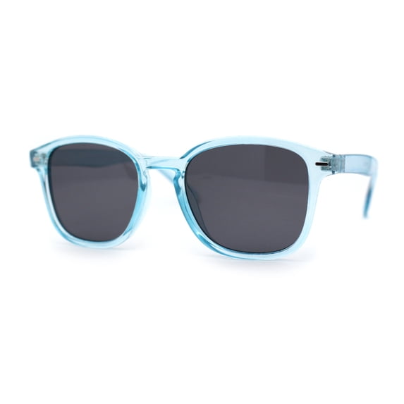 Pop Color Thin Plastic Rounded Rectangle Horn Rim Keyhole Sunglasses Blue Black