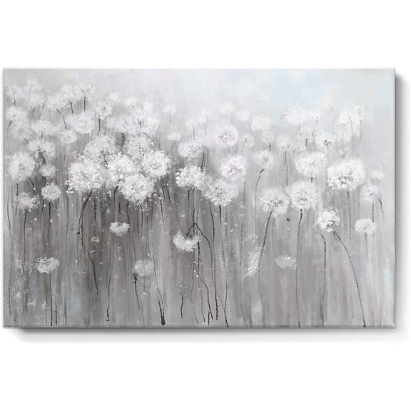 Aaheei Wall Art Grey and White Flowers Modern Farmhouse Paintings Botanical Blossom Dandelion Pictures Artwork Floral Canvas Prints Living Room Bedroom Bathroom Home Decoration 16x24