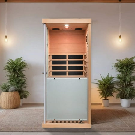 Large Glass Mini Hemlock Sauna With Right Door Opening Natural Wood Metal Wood