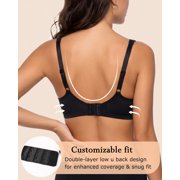 Exerin Women's Balconette Bra Demi Half Cup Underwire Lightly Padded(36DDD,Black)