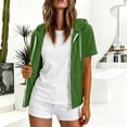 thumbnail image 4 of SHENGXINY Womens Zip Up Hoodies Short Sleeve Oversized Sweatshirt Spring Fall Layering Jacket Casual Track Outfits, Cozy Fleece Clothes Green S, 4 of 8