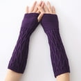 thumbnail image 4 of AURORA TRADE 1 Pair Winter Arm Gloves Solid Color Half Finger Knitting Twisted Texture Lady Mittens for Daily Wear, 4 of 8
