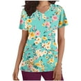 thumbnail image 3 of Jinhomg Floral Scrubs for Women Soft Stretchy Short Sleeve V-Neck Medical Uniform Ladies Cute Nurse Shirt with Two Pockets Spring Saving Mint Green M, 3 of 6