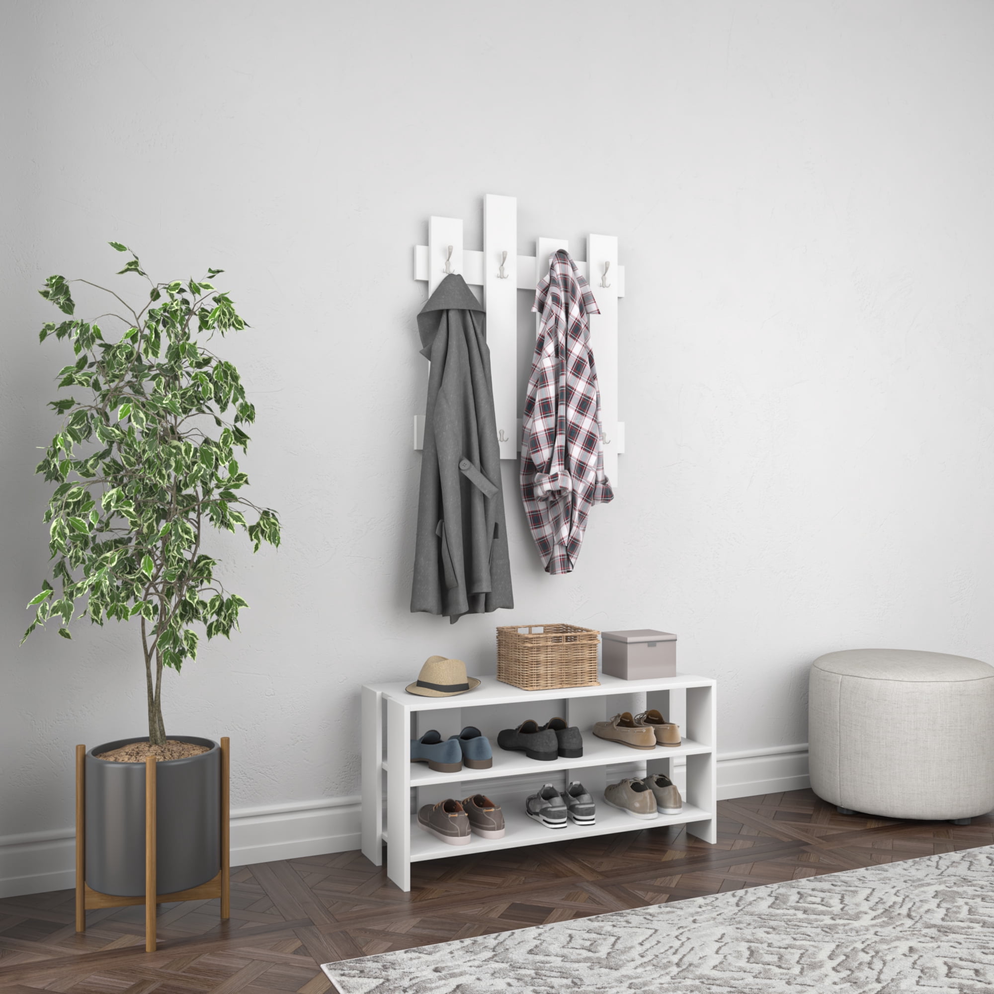 Ada Home Decor Furniture 2 Tier 8 Pair White Rannoch Modern Shoe Rack