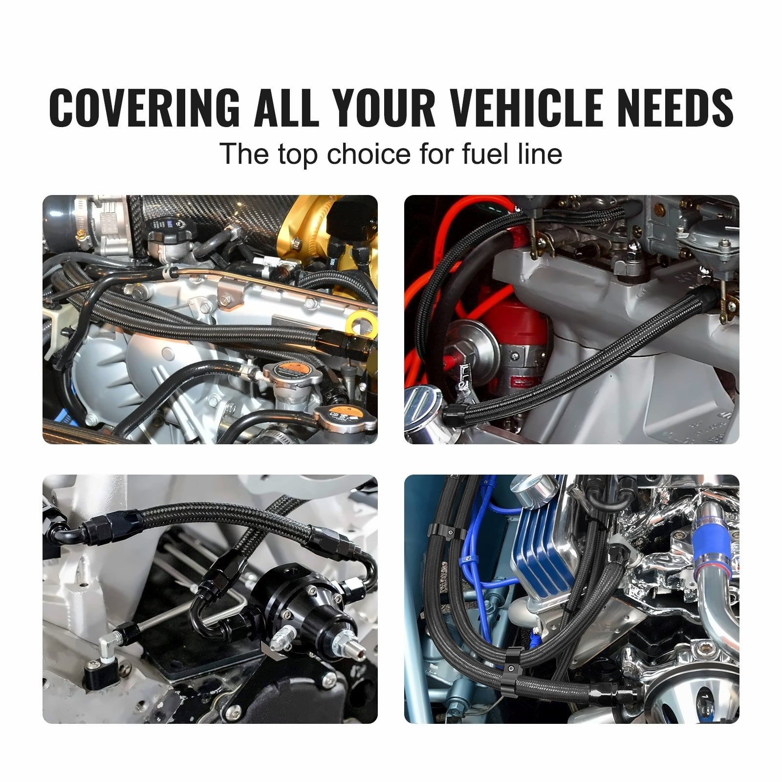 10AN Fuel Line Kit, 10ft Braided Fuel Hose, 0.55" Fuel Line with 7 Fittings, Oil/Gas/Diesel Compatible, Stainless Steel, Black
