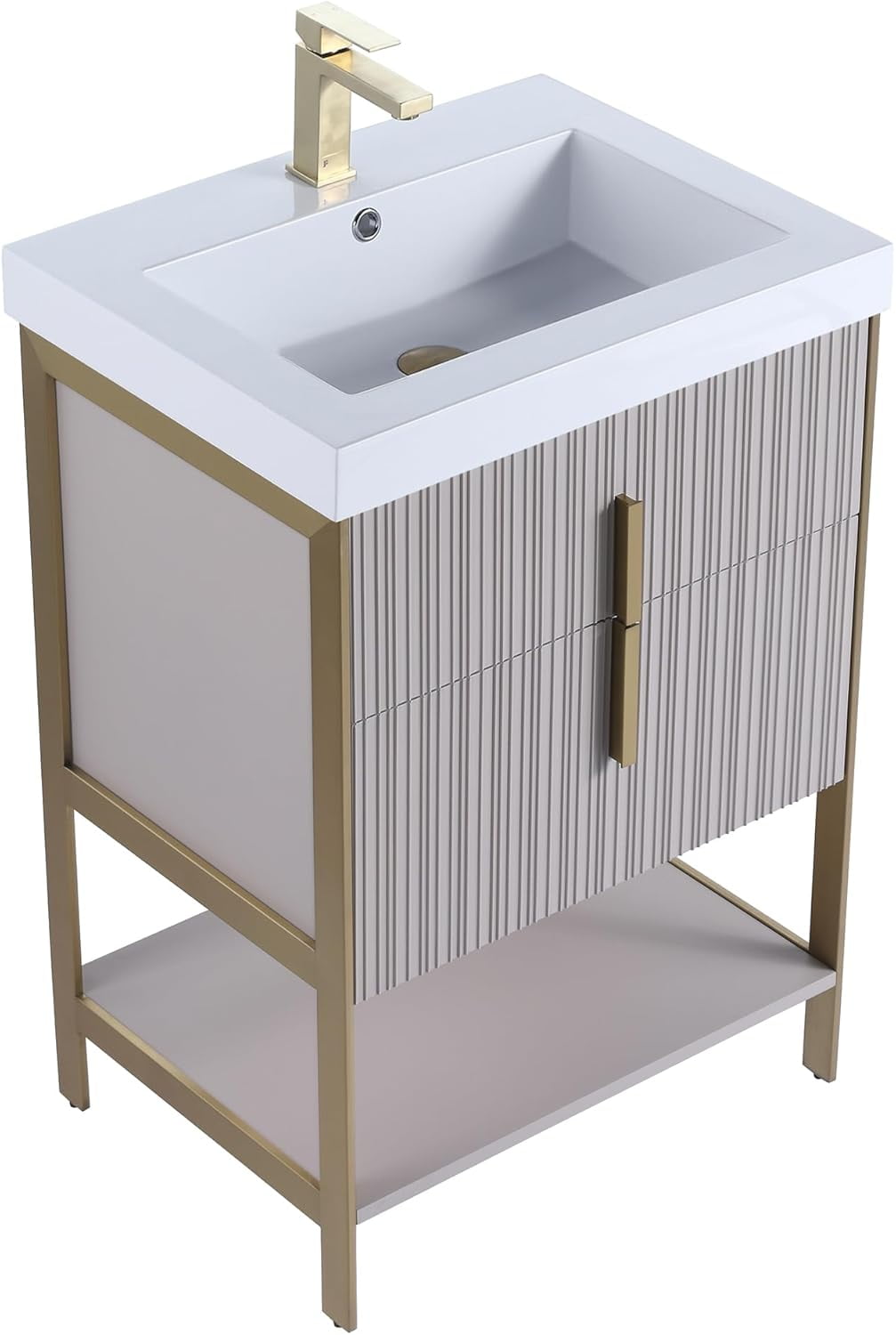 Fine Fixtures Serenity 24 in. W x 18 in. D x 33.5 in. H Bathroom Vanity in Bright Taupe with Gel Coated Thick Edge top in Whte with Satin Brass Hardware