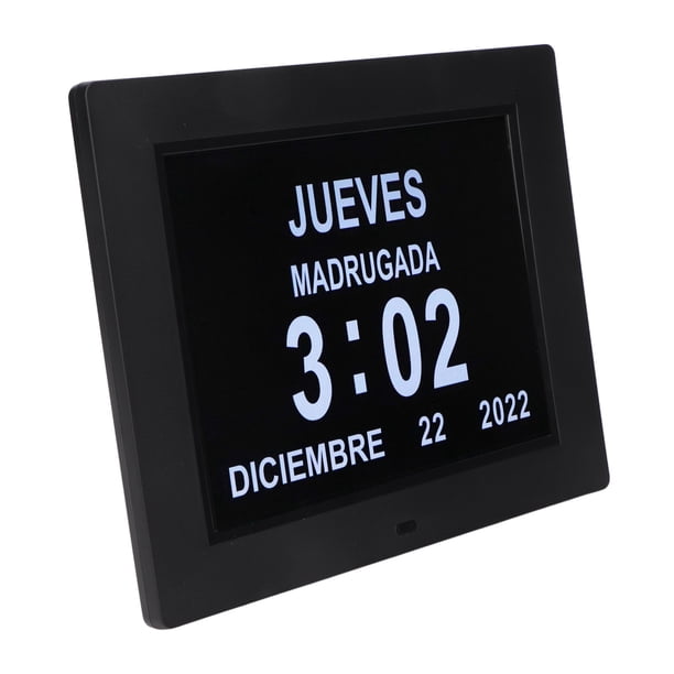 Reloj Digital Con Calendario De Día, Atenuación Automática, Recordatorio De Medicamentos, Alarma, Reloj De Día, Negro, 8 Pulgadas