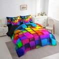 thumbnail image 3 of Castle Fairy Futuristic Cubes 7 Pieces Bedding Comforter Set,Colorful Plaid Full Bedding Set Lightweight,Geometric Lattice Fitted Sheet Flat Sheet,Ultra Soft Abstract Home Decor,Reversible, 3 of 8