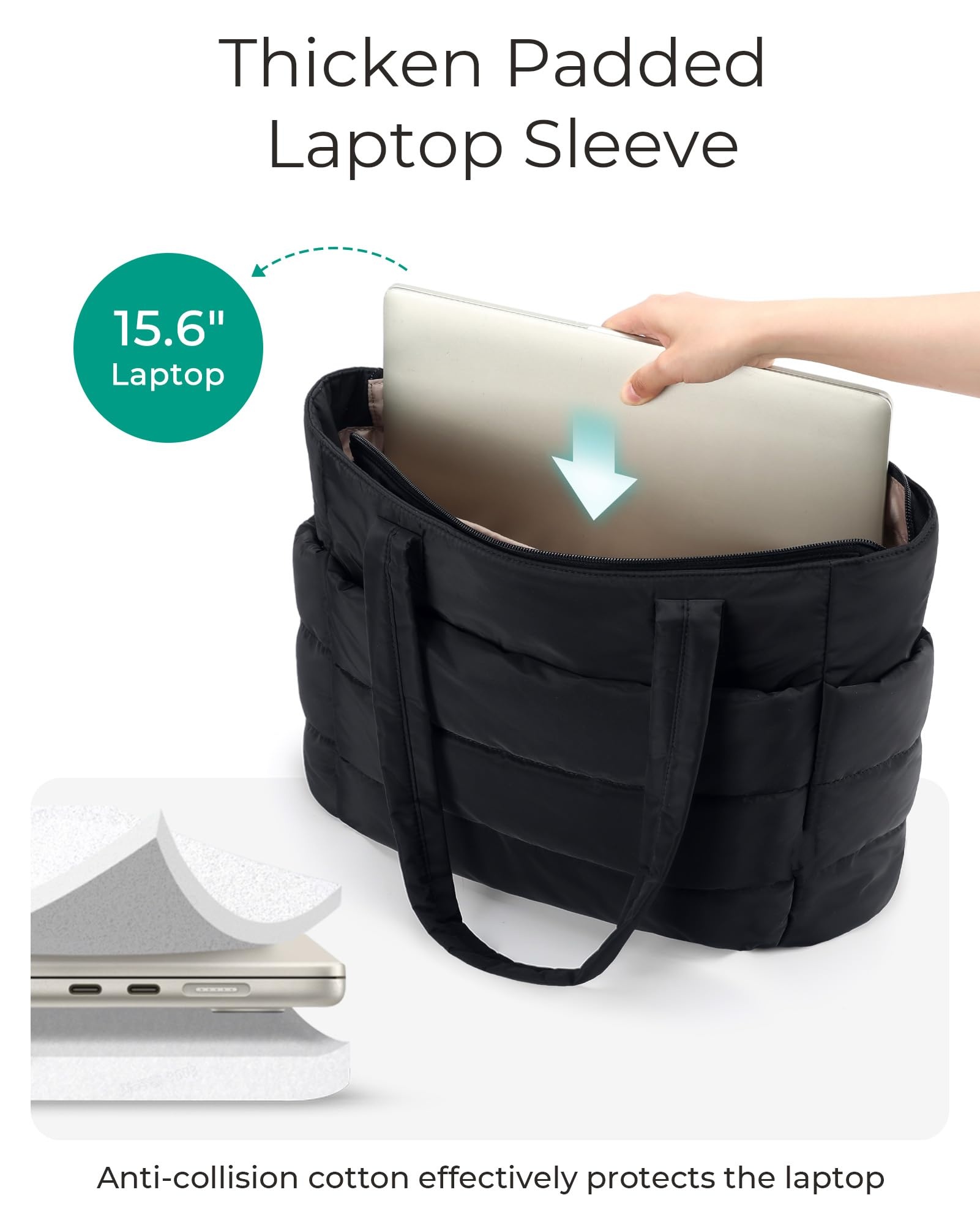 Puffer Tote Bag for Women, Nurses - Multi-Pocket Lightweight Bag for Work - Quilted Handbag for Travel and Gym