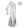 thumbnail image 5 of Alvivi Girls Shiny Sequin Dance Romper Leotard Flare Bell Bottom One Shoulder Skating Jumpsuit Silver-A 16, 5 of 7