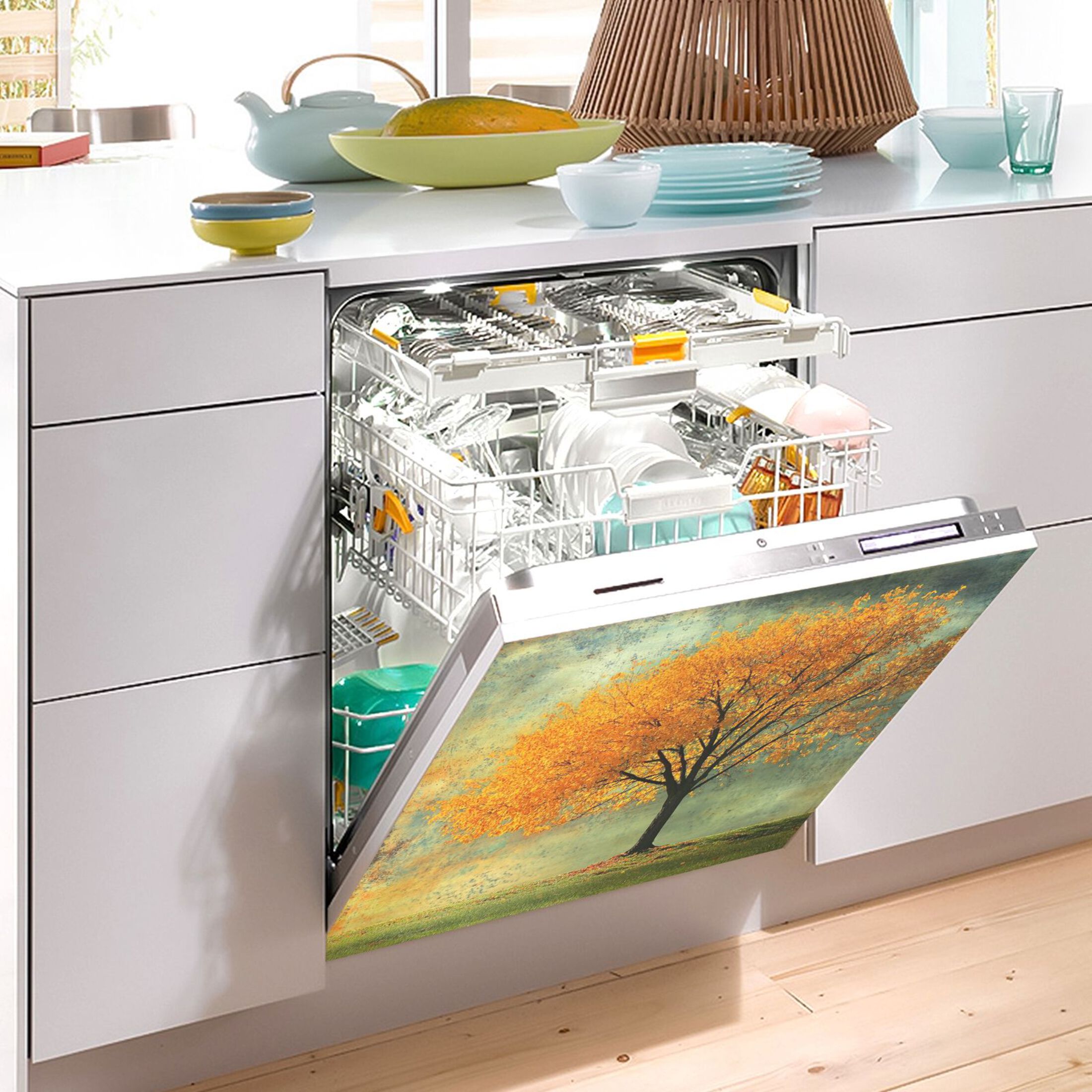 Dishwasher Magnetic Sticker 23x26 Inch Refrigerator Magnetic Sticker Washing Machine Magnetic Sticker Kitchen Panel Magnetic Sticker Home Decor Beautiful Yellow Leaf Tree