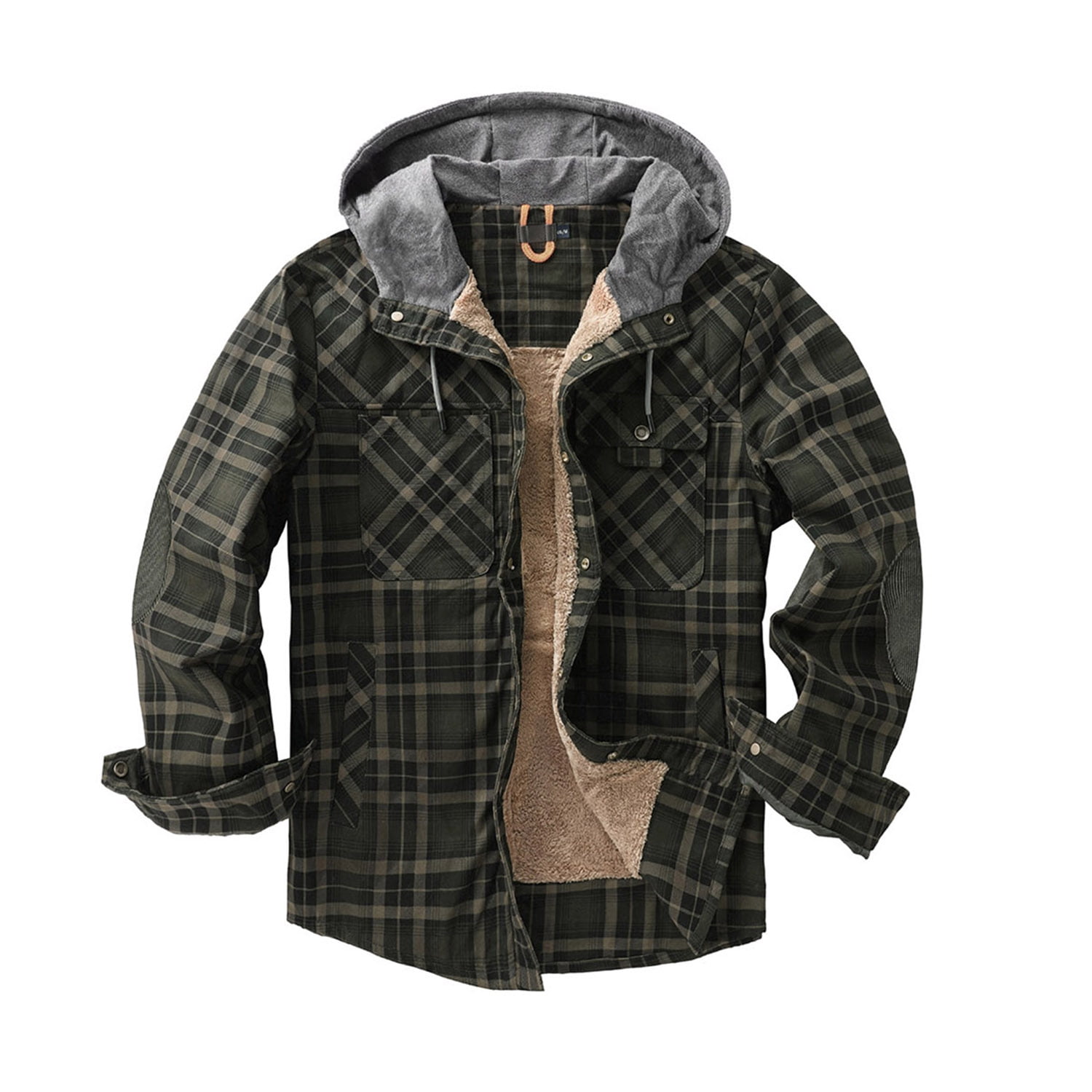 Fexilor Men's Flannel Shirt Jacket with Hood Long Sleeve Fleece Coat,Size S