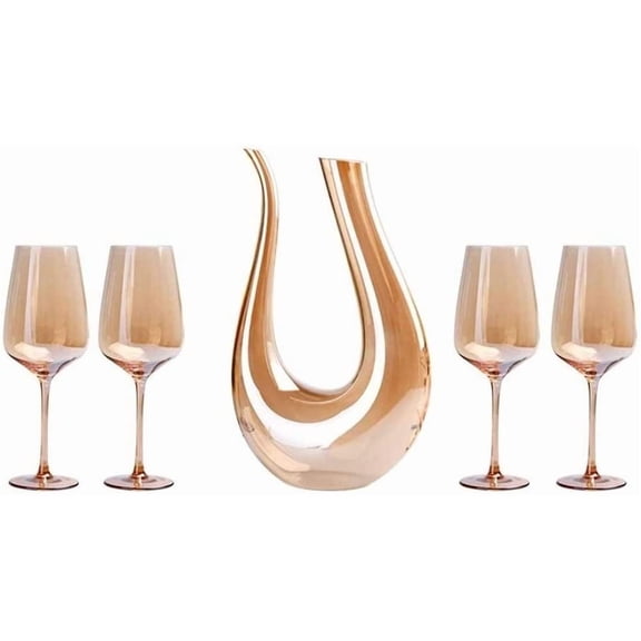 ClevHam Whisky Decanters Wine Aerator, golden wine glass set includes 1.5 liters decanter and 4 glasses of wine, 100% unleaded, wine oxygenation set
