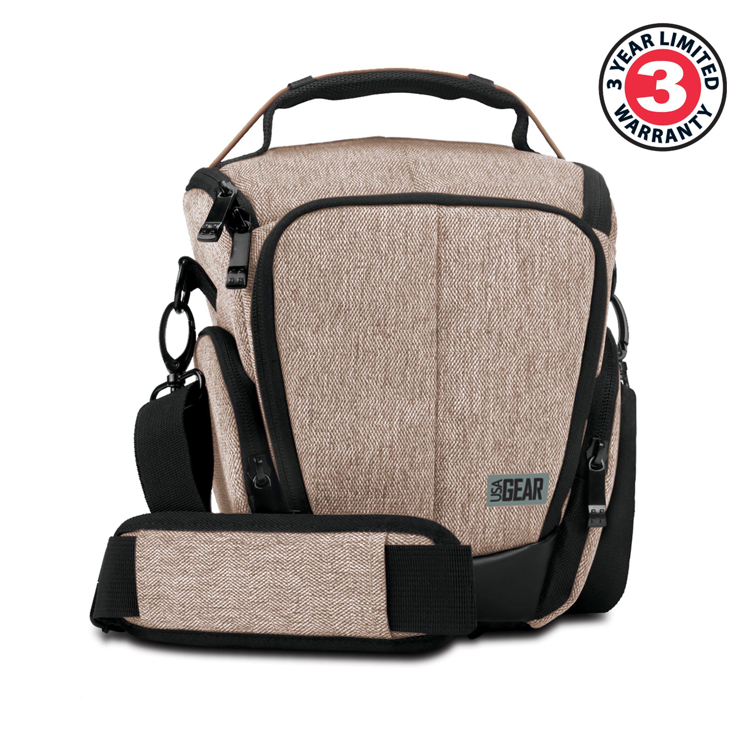 USA Gear Camera Case for Digital SLR (Brown) w/ Soft Cushioned Interior, Zippered Accessory Pockets, Adjustable Carry Strap