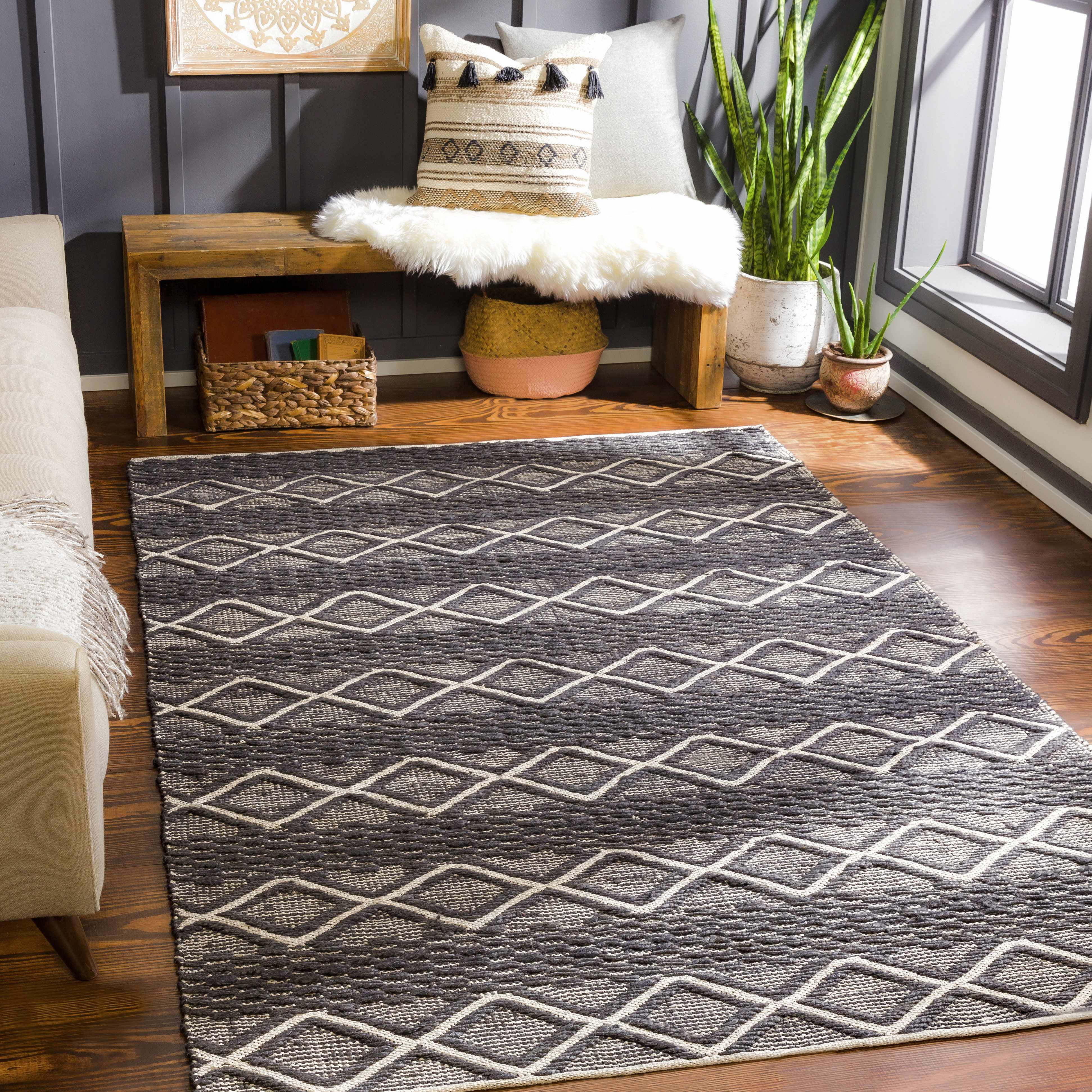 Hauteloom Maluanluan Jute Living Room, Bedroom Area Rug - Bohemian, Transitional - Black, Peach - 2' x 3'