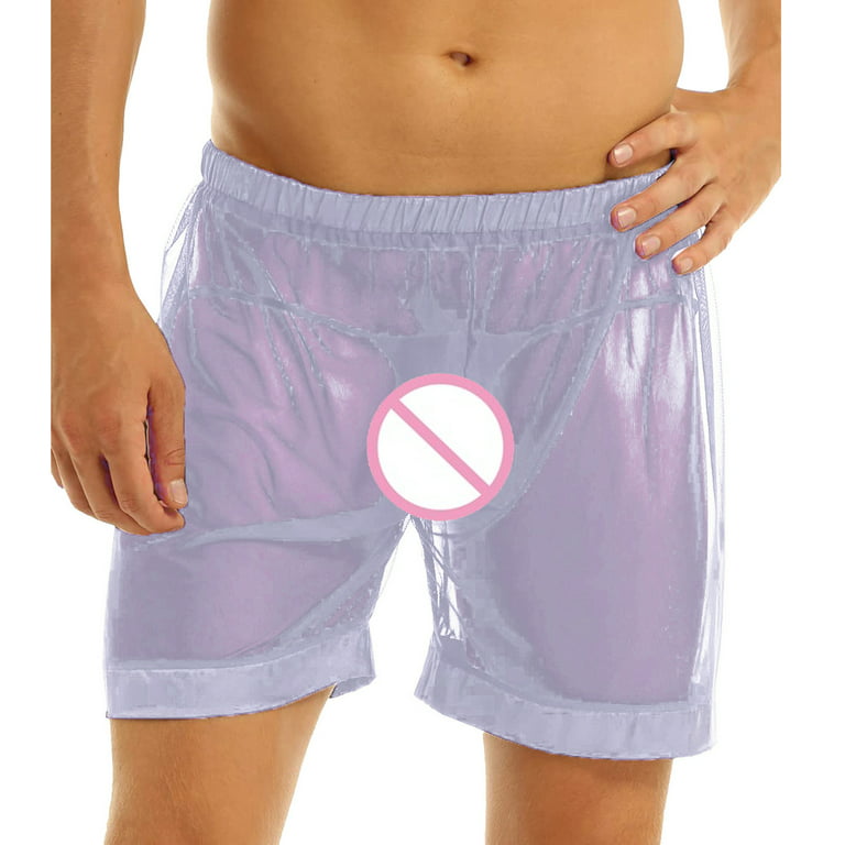 VOSS Men's Underwear Boxer Briefs Mesh Breathable Underpants Mens Mesh  Shorts See Through With Large Split Mesh Pants