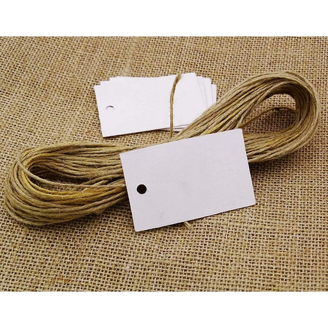 100 Pcs Rectangle Shape Blank Gift Tags Wedding Favor Paper Hang Tag with Free Natural Jute Twine