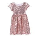 thumbnail image 6 of Toddlers Girls Sequins Dresses Size 3-8 Trendy Sparkly Solid Color Short Sleeve Crewneck Pullover Evening Party Dance Dress, 6 of 6