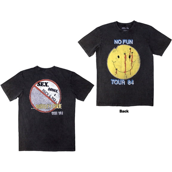 Motley Crue Unisex Stone Wash T-Shirt: No Fun Tour '84 Stone Wash (Back Print) (X-Large)