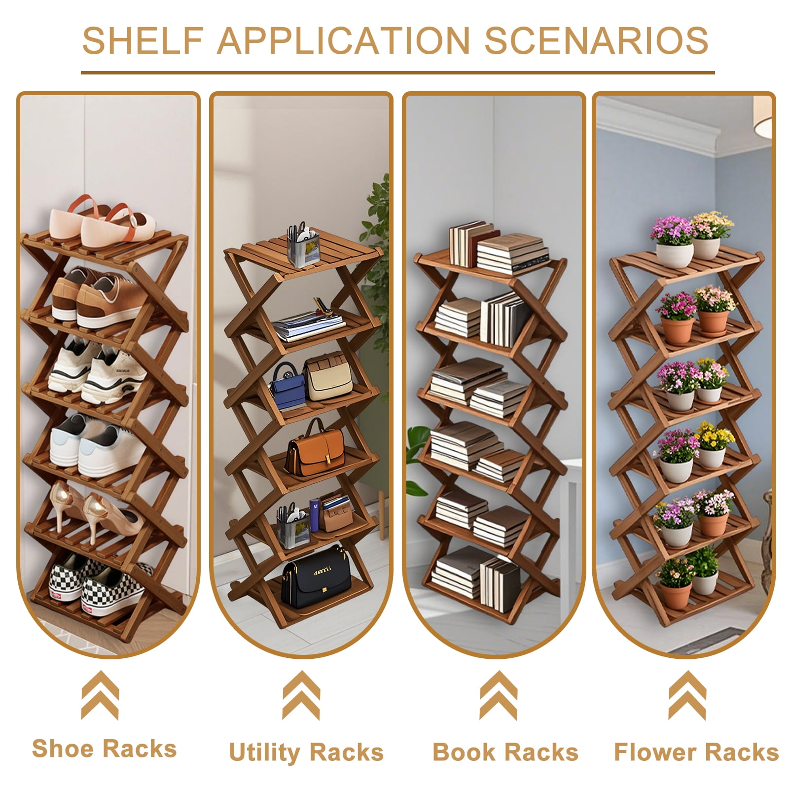 LPAMEOIU 4-Tier Foldable Shoe Rack,Bamboo Shoe Organizer Storage Shelf for Entryway,Hallway(Brown)