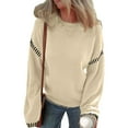 thumbnail image 2 of Sweaters for Women Solid Crewneck Loose Fit Long Sleeve Contrast Cable Knit Pullover Sweater Jumper Tops  M, 2 of 7