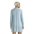 thumbnail image 3 of Time and Tru Women's and Women’s Plus Tiered Mini Shirtdress with Long Sleeves, Sizes XS-3XL, 3 of 5
