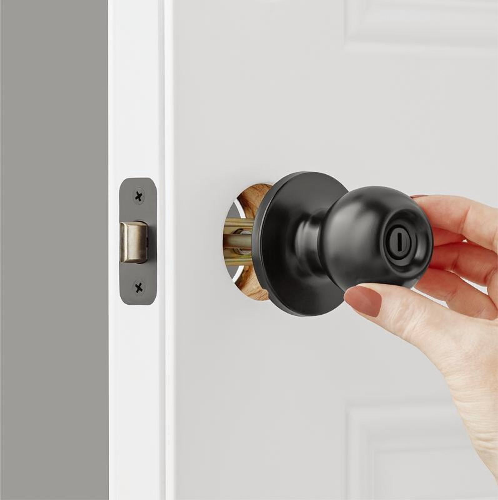 Hyper Tough Interior Locking Ball Privacy Bed and Bath Doorknob Matte Black Finish