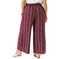 thumbnail image 4 of DARING DIVA Women's Plus Split Flowy Striped Wide Leg Pants 1X Burgundy, 4 of 6