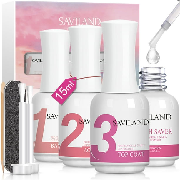 Saviland Dip Powder Liquid Set Dip Powder Nail Kit With Dip Powder Activator, Base and Top