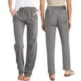 thumbnail image 2 of Diufon Women's Cotton Linen Pants Drawstring High Waist Straight Leg Pants Summer Casual Trousers with Pockets, 2 of 7