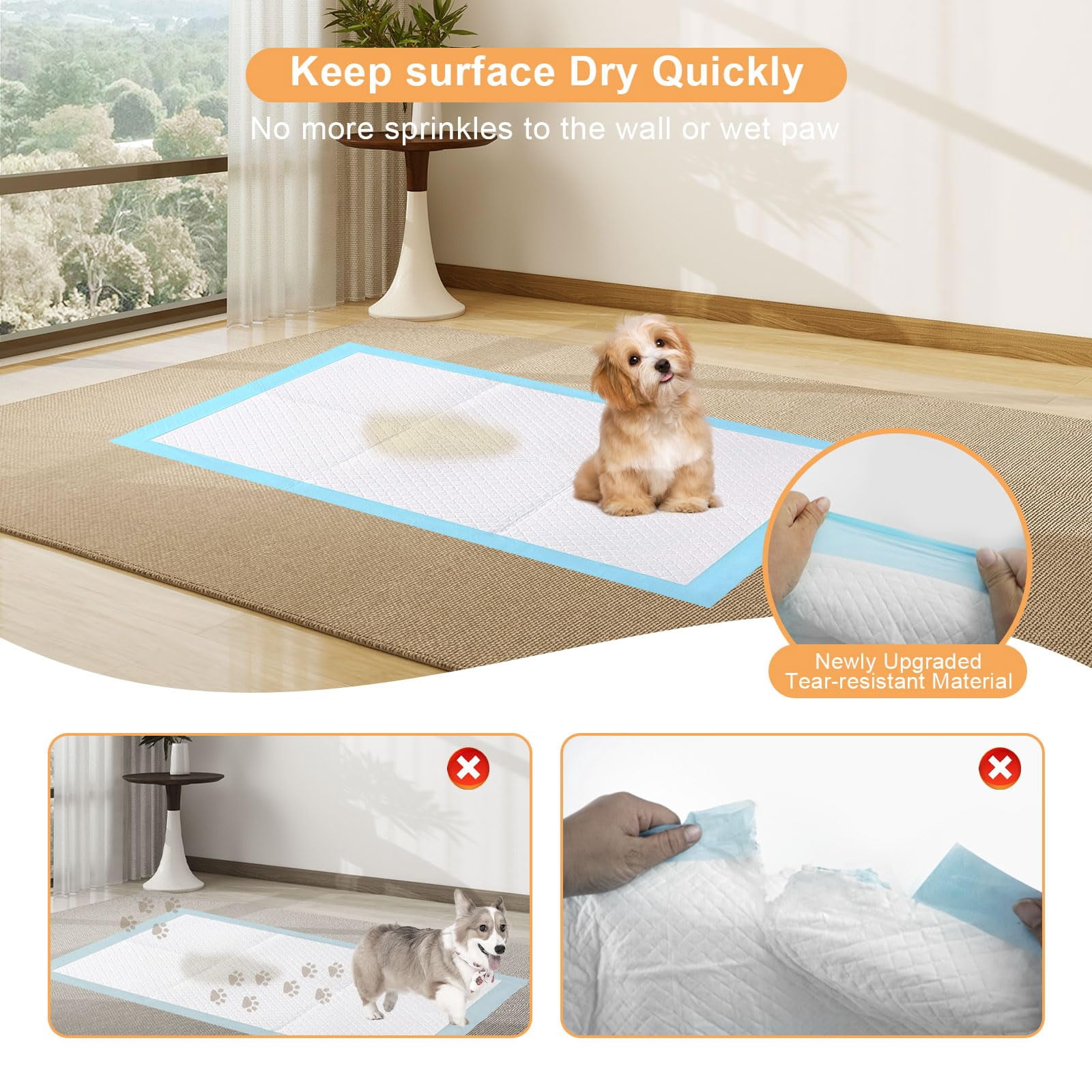 URPOWER Extra Large Dog Pee Pads 80x140cm 40 Count, 5XL Super Absorbent Puppy Pads Disposable Potty Training Pads for Dogs & Cats, Leak-Proof Wee Wee Pads, Pet Pee Pads for Car, Crate, Sofa