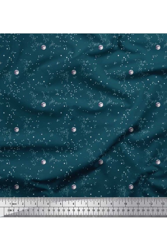 Viscose Chiffon Fabric Moon & Star Shirting Decor Fabric Printed Yard 42 Inch Wide