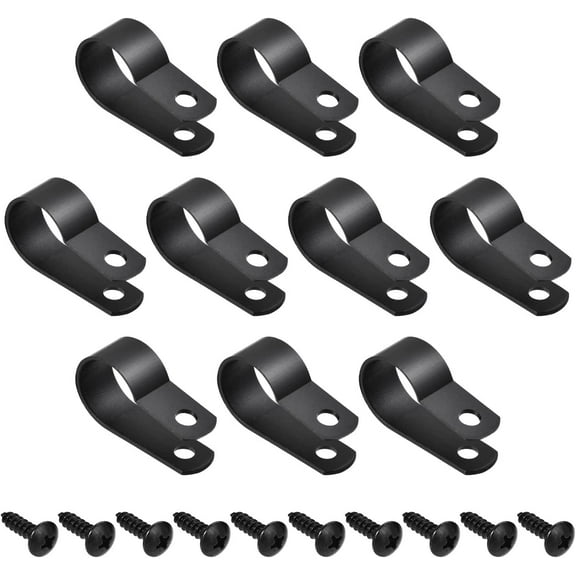 R-type Cable Clips Wire Management Clamps(with Screw)-0.63-inch / Black / 100Pcs